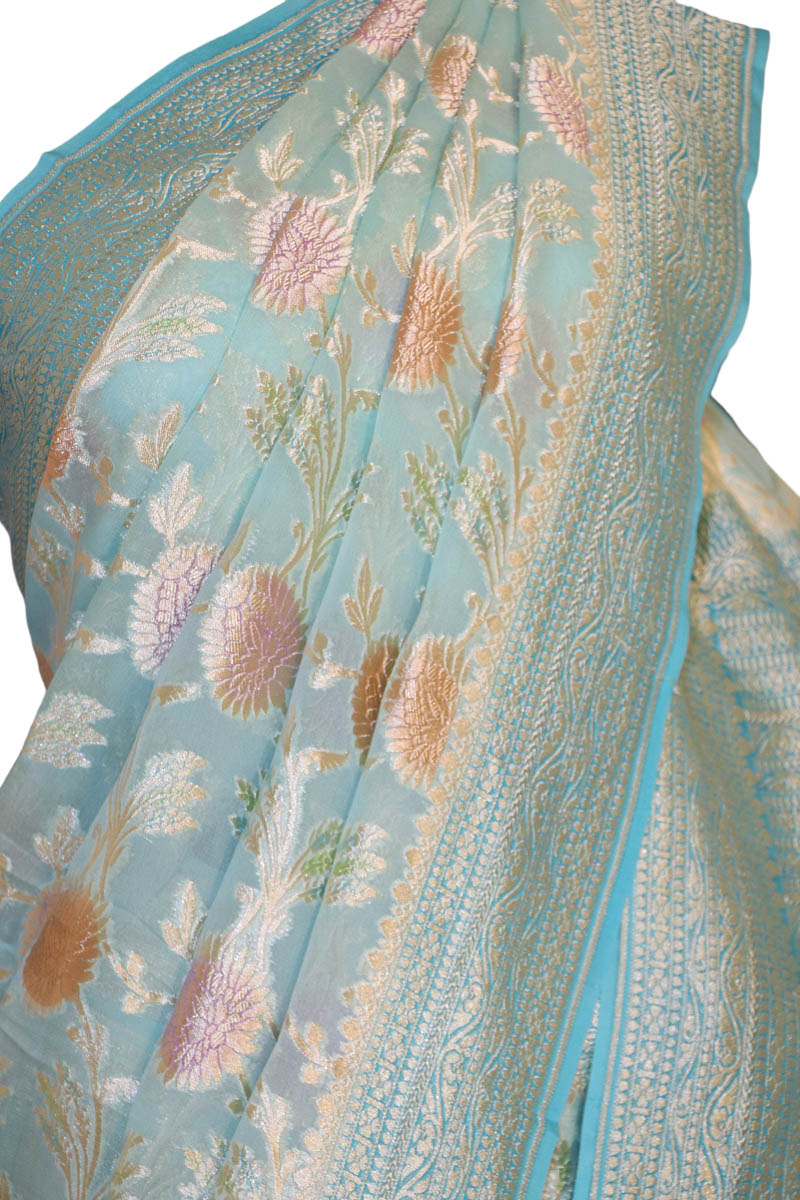 Designer Floral Banarasi Georgette Silk Saree AJ202632